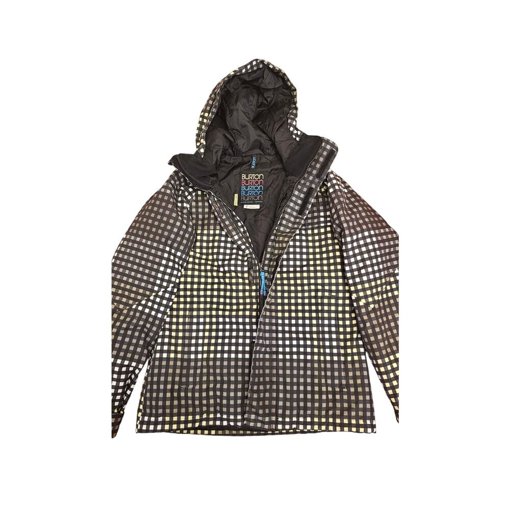 Burton Dry Ride Winter Snow Jacket Women's size small Plaid‎ Black Yellow White